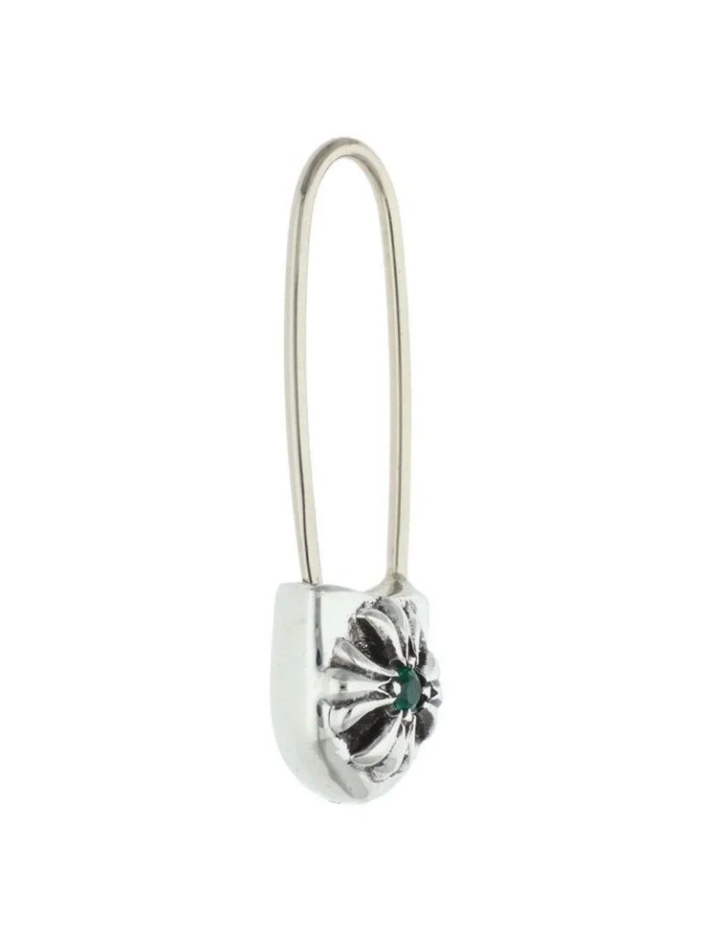 Chrome Hearts ER Safety Pin Emrld Pin 1 Emerald Silver Earrings